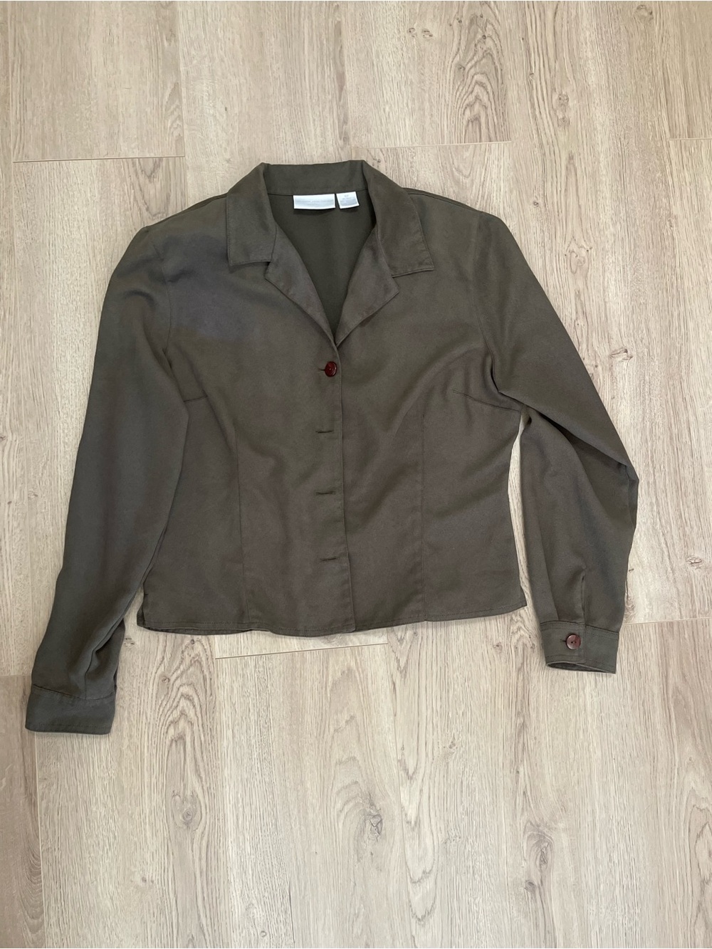 Worthington Olive Button-Front Collared Top (10P)